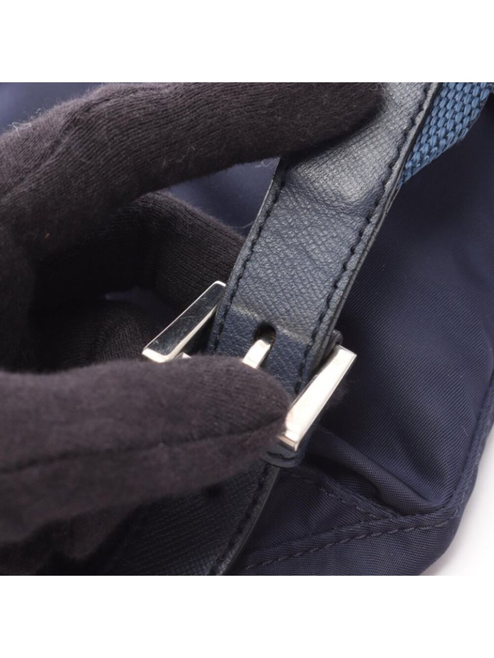 Prada Backpack Navy Nylon Saffiano Leather Triangle Logo - Picture 9 of 12